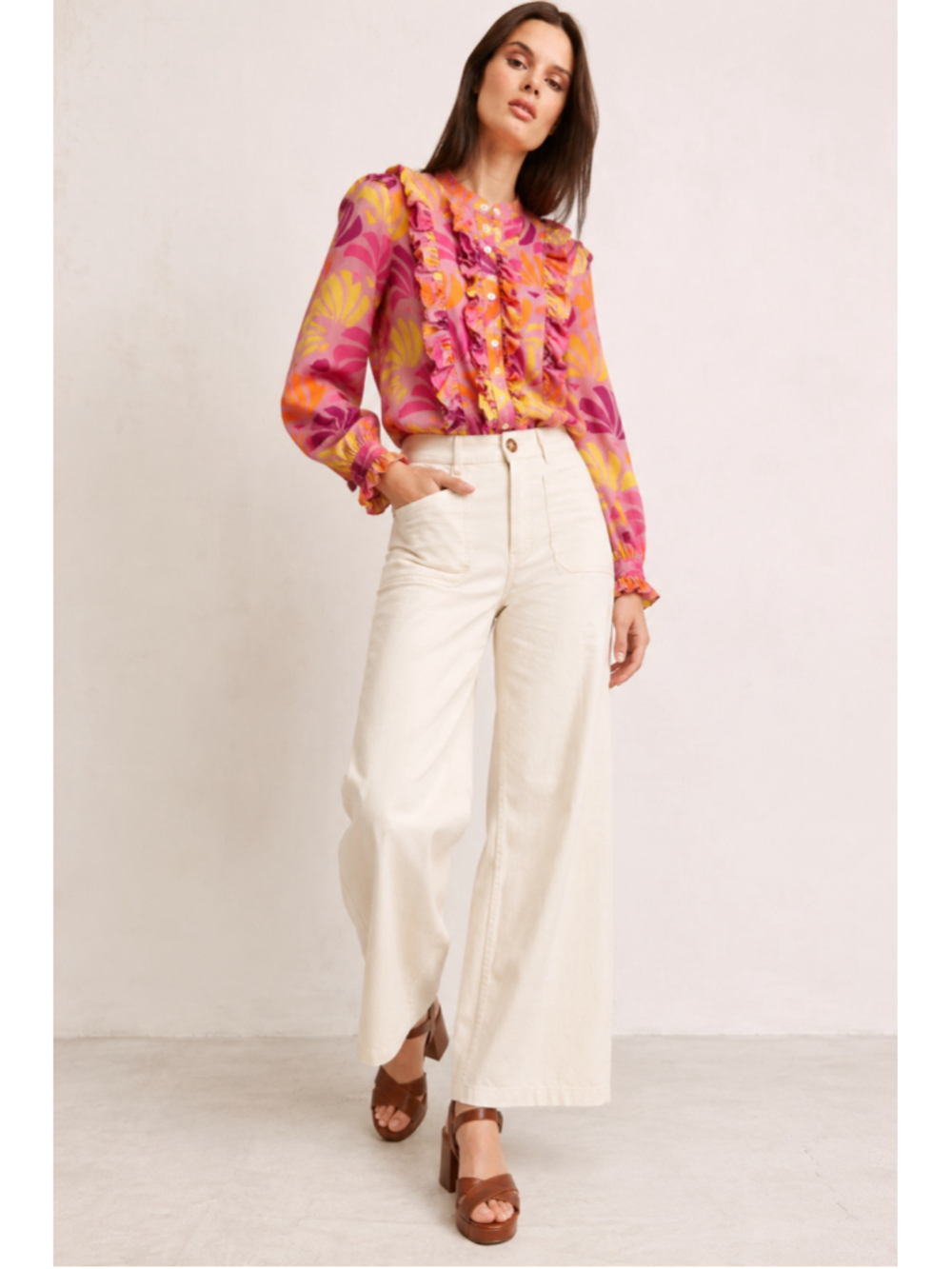 Warm New York Designer Winnie Beattie Groovy 70s Ruffle Blouse Cotton Sz 0 Boho